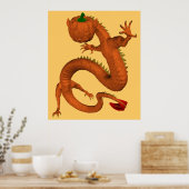Halloween Oranje Pumpkin Dragon Poster (Keuken)