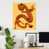 Halloween Oranje Pumpkin Dragon Poster (Thuiskantoor)