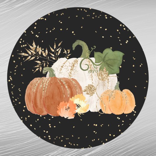 Halloween Oranje Pumpkin Gold Floral Ronde Sticker