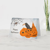 Halloween Oranje Pumpkins Crow Spider Web Kaart (Voorkant)