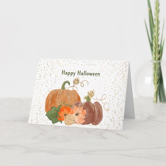 Halloween Oranje Pumpkins Flowers Gold Kaart (Voorkant)