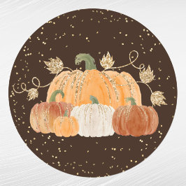 Halloween Oranje Pumpkins Gold Confetti Foliage Ronde Sticker