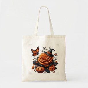 Halloween Oranje Roos Heksenhoed Pompoen Tote Bag