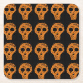 Halloween Oranje schedelpatroon Kartonnen Onderzetters (Voorkant)