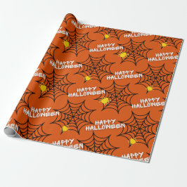 Halloween Oranje Spider Web Cadeaupapier