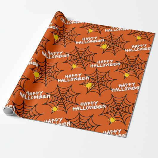 Halloween Oranje Spider Web Cadeaupapier (Uitgerold)