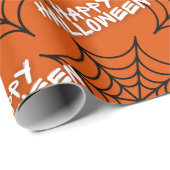 Halloween Oranje Spider Web Cadeaupapier (Rol Hoek)