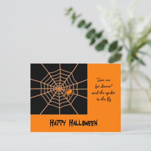 Halloween Oranje spin en web aangepaste tekst Briefkaart (Staand voorkant)