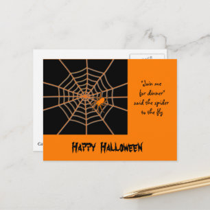 Halloween Oranje spin en web aangepaste tekst Briefkaart