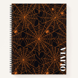Halloween Oranje Spinnenweb Aangepaste Naam Dagboe Notitieboek