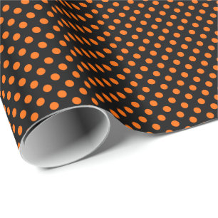 Halloween Oranje Stippen op Zwart Cadeaupapier