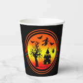 Halloween Oranje Sunset Witch Haunted House Papieren Bekers (Achterkant)
