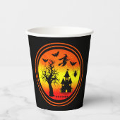 Halloween Oranje Sunset Witch Haunted House Papieren Bekers (Voorkant)