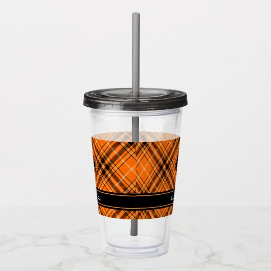 Halloween Oranje Tartan Acryl Drinkbeker (Rechts)