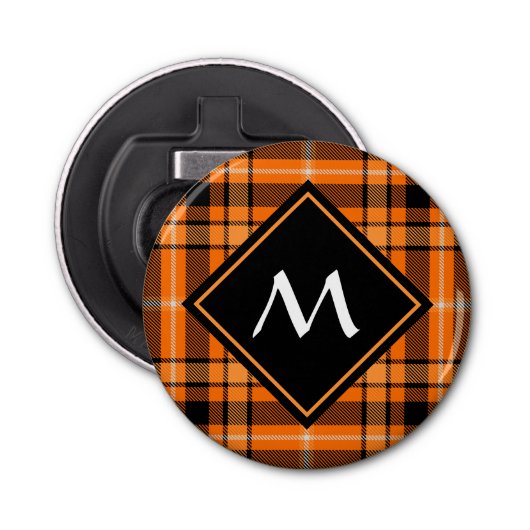 Halloween Oranje Tartan Button Flesopener (Voorkant)