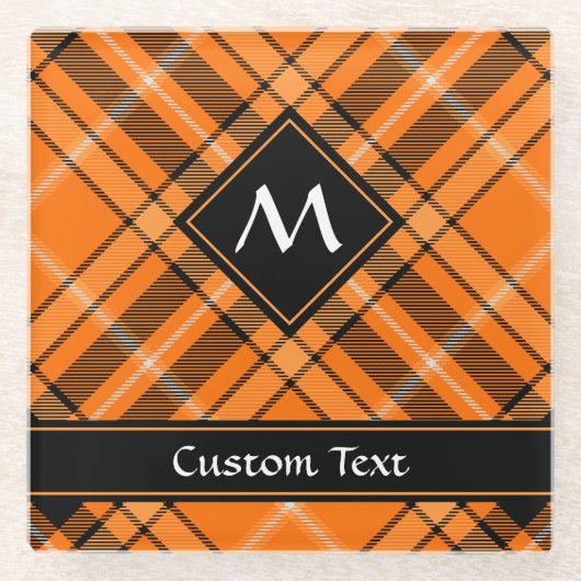 Halloween Oranje Tartan Glazen Onderzetter (Voorkant)
