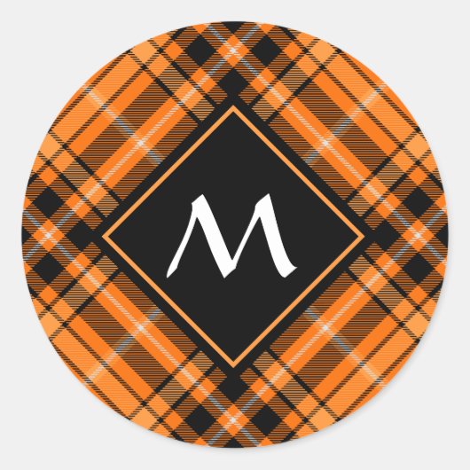Halloween Oranje Tartan Ronde Sticker (Voorkant)
