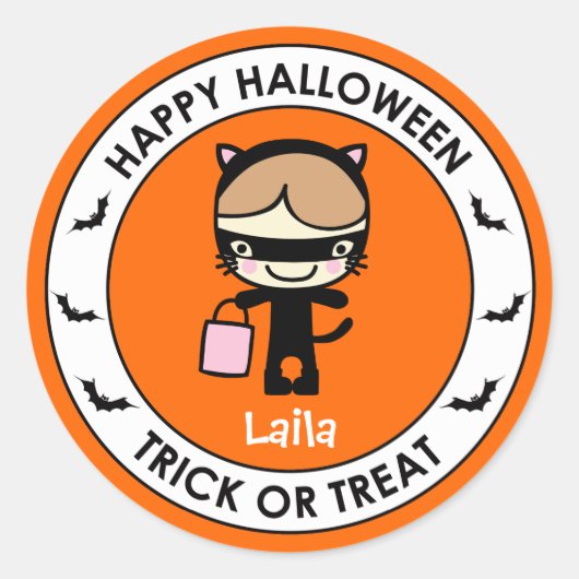 Halloween Oranje Treat Bag Sticker Label (Voorkant)