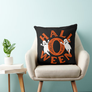 Halloween Oranje Typografie Spoken Kussen