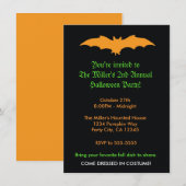 Halloween Oranje Vleermuis op Zwarte Uitnodiging (Voorkant / Achterkant)
