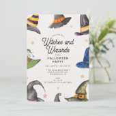 Halloween Oranje Wizards & Witches Party Kaart (Staand voorkant)