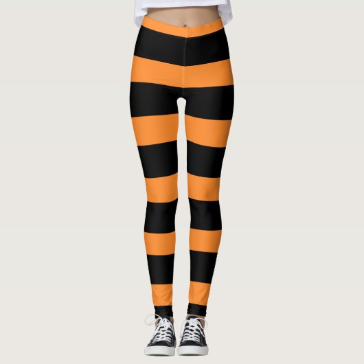 Halloween Oranje zwarte stripes Leggings (Voorkant)