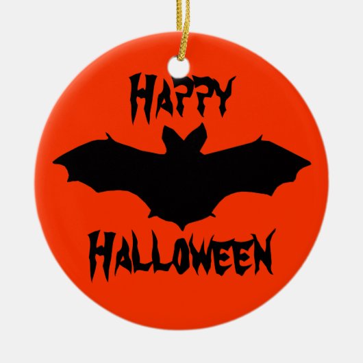 Halloween Oranje Zwarte Vleermuis Versiering Keramisch Ornament (Voorkant)