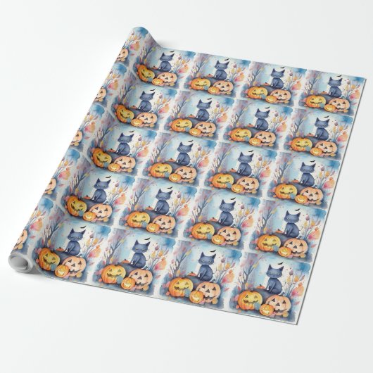 Halloween Oriental Blue Cat met pompoenen eng Cadeaupapier (Uitgerold)