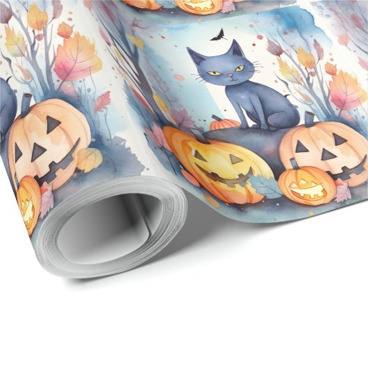 Halloween Oriental Blue Cat met pompoenen eng Cadeaupapier (Rol Hoek)