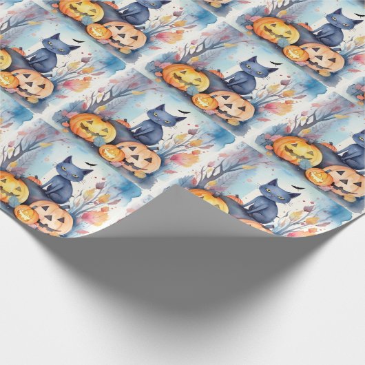Halloween Oriental Blue Cat met pompoenen eng Cadeaupapier (Hoek)