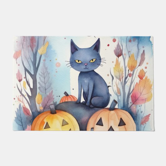 Halloween Oriental Blue Cat met pompoenen eng Deurmat (Voorkant)