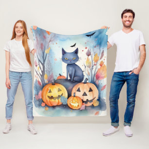 Halloween Oriental Blue Cat met pompoenen eng Fleece Deken