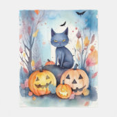 Halloween Oriental Blue Cat met pompoenen eng Fleece Deken (Voorkant)