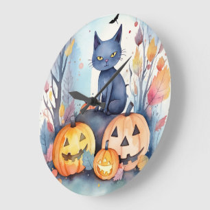 Halloween Oriental Blue Cat met pompoenen eng Grote Klok