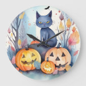 Halloween Oriental Blue Cat met pompoenen eng Grote Klok (Voorkant)
