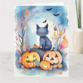 Halloween Oriental Blue Cat met pompoenen eng Kaart (Voorkant)