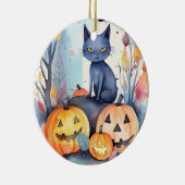 Halloween Oriental Blue Cat met pompoenen eng Keramisch Ornament (Rechts)