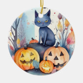 Halloween Oriental Blue Cat met pompoenen eng Keramisch Ornament (Voorkant)