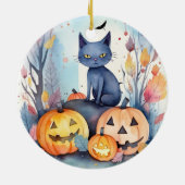 Halloween Oriental Blue Cat met pompoenen eng Keramisch Ornament (Achterkant)