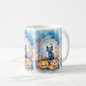 Halloween Oriental Blue Cat met pompoenen eng Koffiemok (Voorkant rechts)