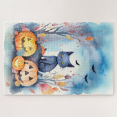Halloween Oriental Blue Cat met pompoenen eng Legpuzzel (Horizontaal)