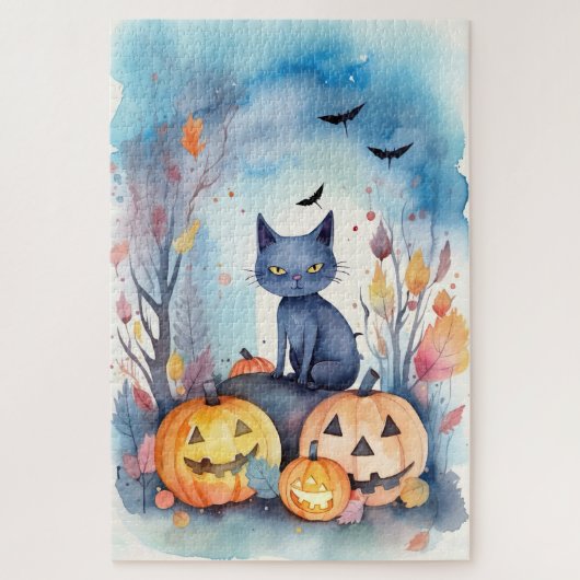 Halloween Oriental Blue Cat met pompoenen eng Legpuzzel (Verticaal)