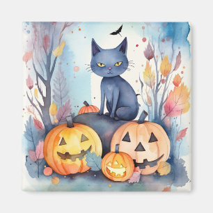 Halloween Oriental Blue Cat met pompoenen eng Magneet