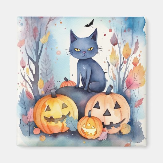 Halloween Oriental Blue Cat met pompoenen eng Magneet (Voorkant)