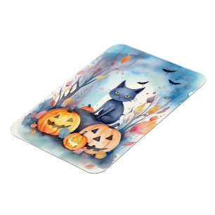 Halloween Oriental Blue Cat met pompoenen eng Magneet