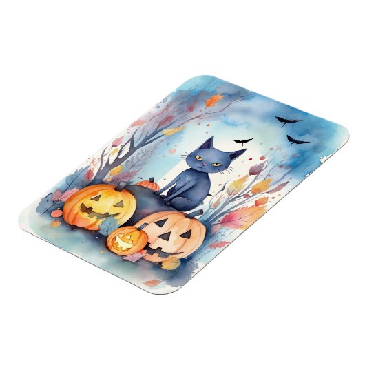 Halloween Oriental Blue Cat met pompoenen eng Magneet (Linkerzijde)