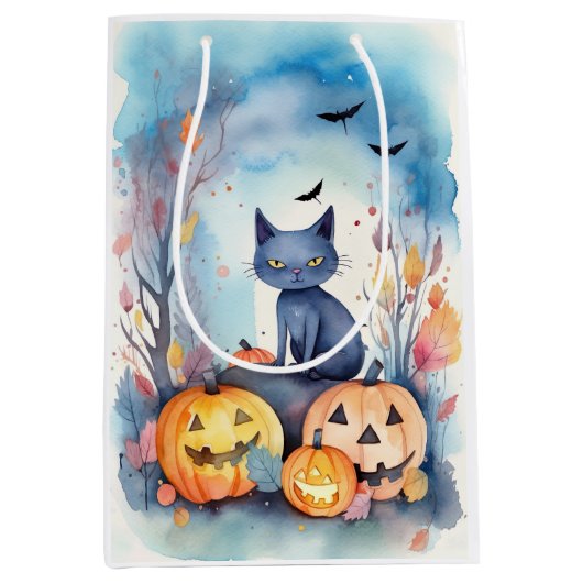 Halloween Oriental Blue Cat met pompoenen eng Medium Cadeauzakje (Voorkant)