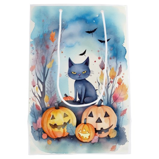 Halloween Oriental Blue Cat met pompoenen eng Medium Cadeauzakje (Achterkant)