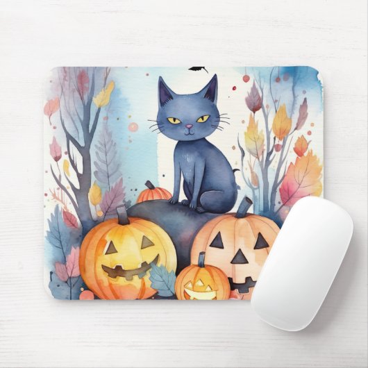 Halloween Oriental Blue Cat met pompoenen eng Muismat (Met muis)