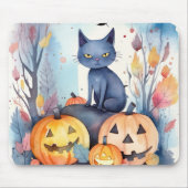 Halloween Oriental Blue Cat met pompoenen eng Muismat (Voorkant)